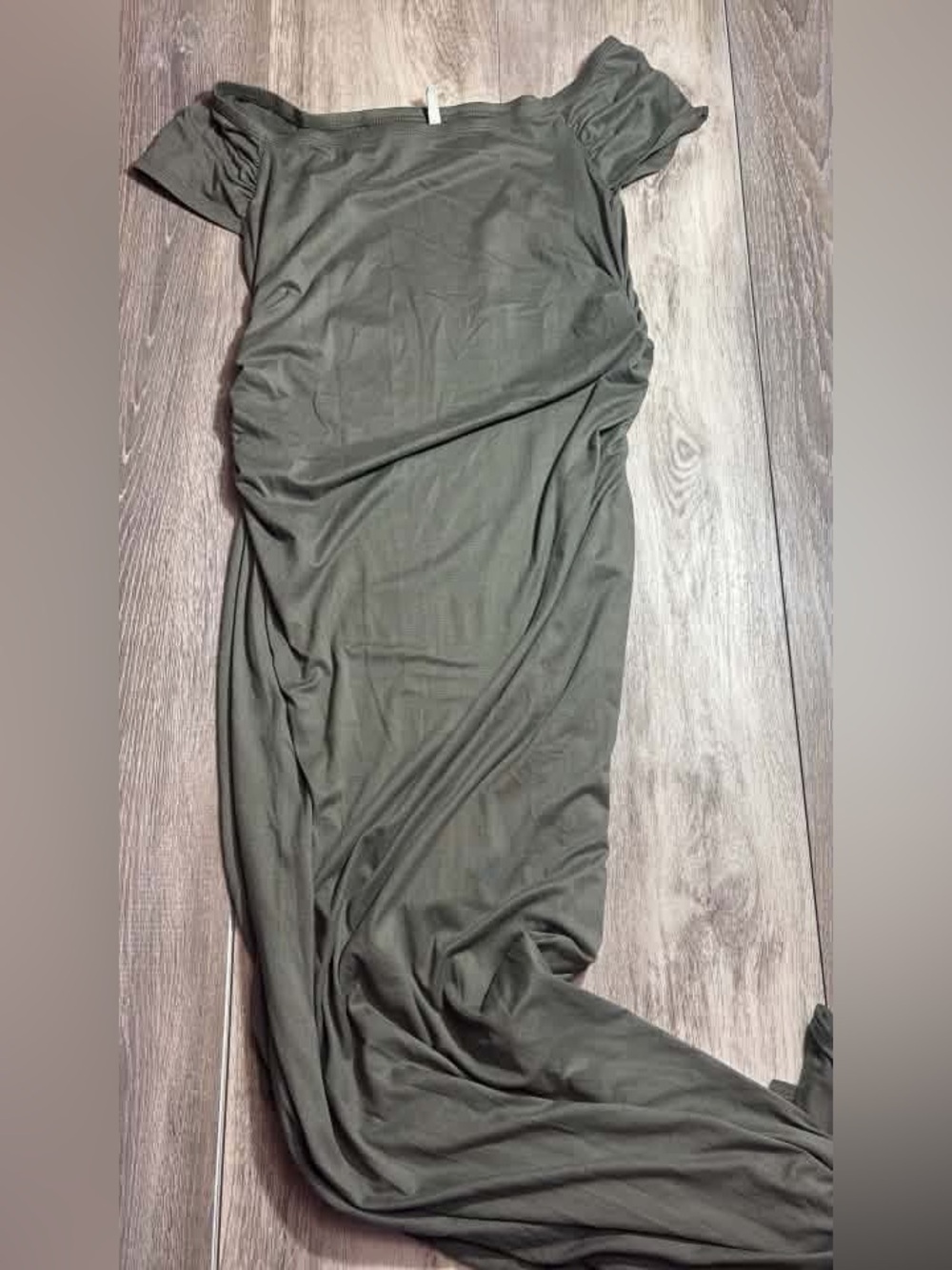 Women's Maternity Olive Green Jersey Ruched Dress